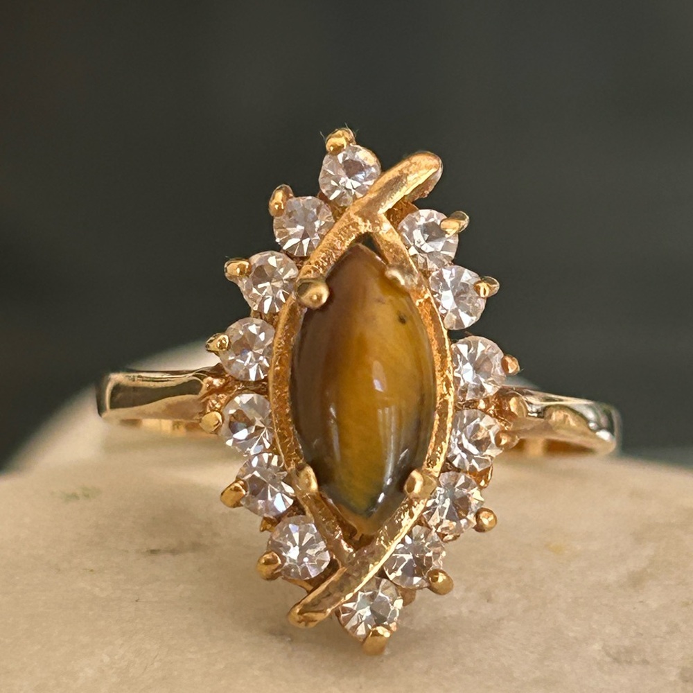 Genuine Tiger Eye 18K Gold Plated Ring